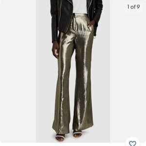 Derek Lam 10 Crosby Women’s Wide Leg Pants Lame Gold Silk Metallic Size 0